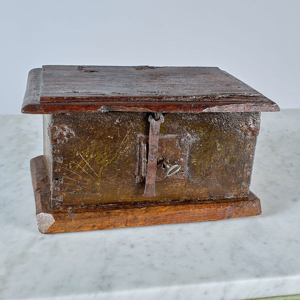 Antique small chestnut and walnut alms box