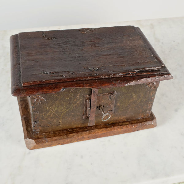 Antique small chestnut and walnut alms box