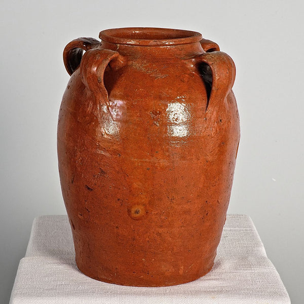 Antique four handle semi-glazed red clay Extremeñan oil jar