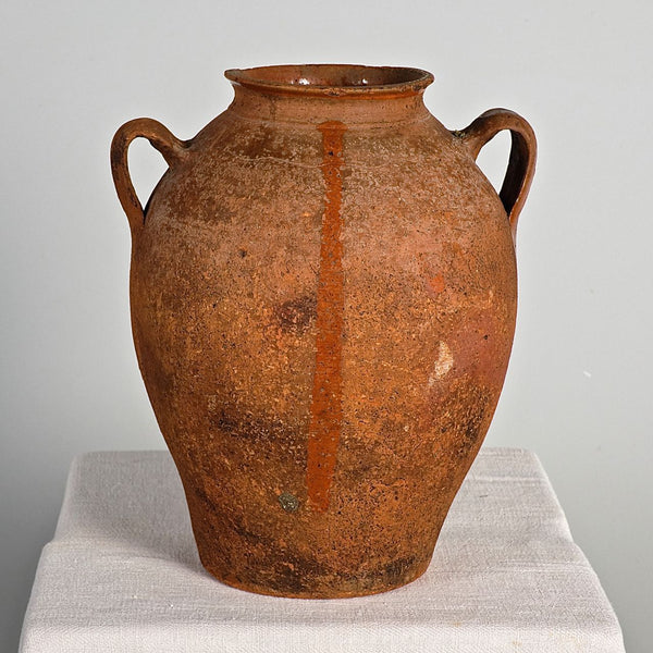 Antique two handle semi-glazed red clay Extremeñan oil jar