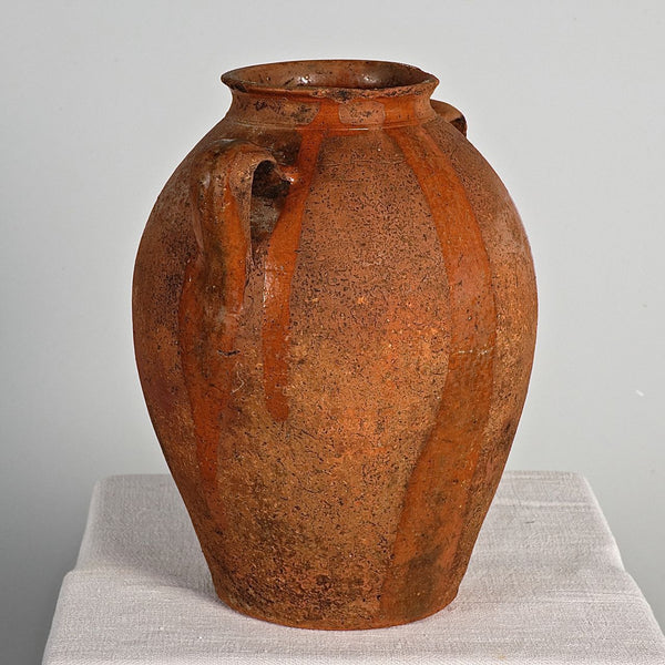 Antique two handle semi-glazed red clay Extremeñan oil jar