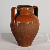 Medium antique two-handle braided semi-glazed red clay pot