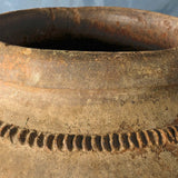 Antique large rolled neck olive oil jar with crimped motif