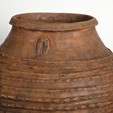 Antique crimped ribbed terracotta olive oil jar with horse shoe