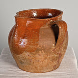 Antique two-handle semi-glazed red iron oxide milk pitcher