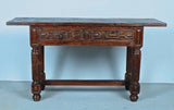 Turned leg two-drawer console table with chain carving