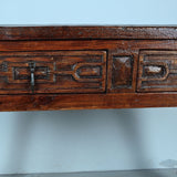Turned leg two-drawer console table with chain carving