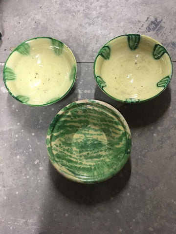 Antique set of three small green and yellow basins