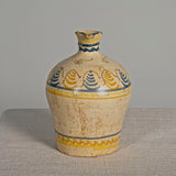 Antique single handle painted & glazed oil pitcher, “Blue & yellow motifs”
