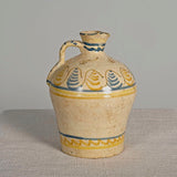Antique single handle painted & glazed oil pitcher, “Blue & yellow motifs”