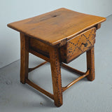 Small antique pine game dressing table with drawer