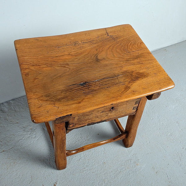 Small antique pine game dressing table with drawer