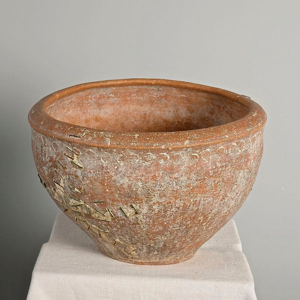 Antique wide mouth terracotta vat with staples (”lañas”)