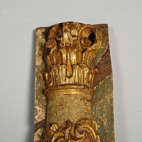 Antique carved, gilt and polychromed wooden column