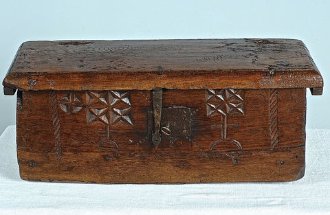 Antique studded leather covered valuables box