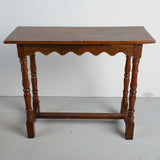 Antique scalloped skirt console table, walnut and oak
