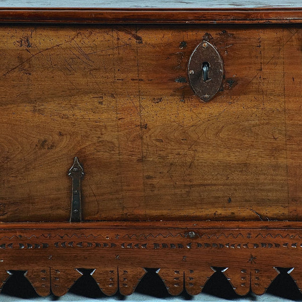 Antique scalloped skirt Palentine dowry chest, walnut