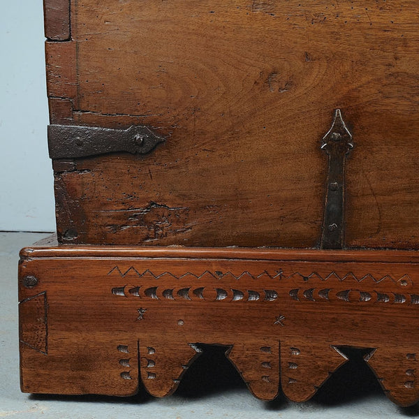 Antique scalloped skirt Palentine dowry chest, walnut