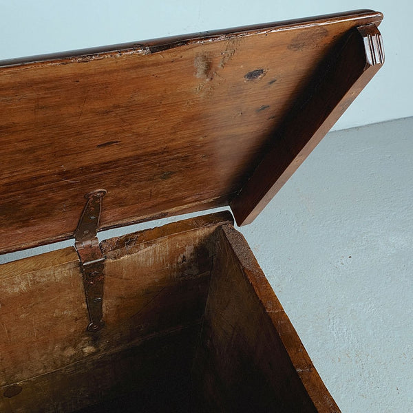 Antique scalloped skirt Palentine dowry chest, walnut