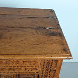 Antique carved and paneled Basque arms chest, oak