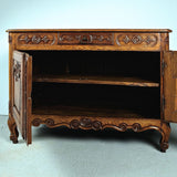 Antique carved two-door, single-drawer credenza, oak