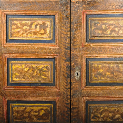 Antique painted four door Pyrenees credenza, pine
