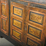 Antique painted four door Pyrenees credenza, pine