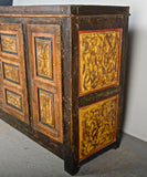Antique painted four door Pyrenees credenza, pine