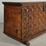 Antique carved Basque dowry chest, oak