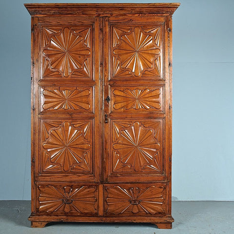 Antique carved two-door Pyrenees cabinet, pine