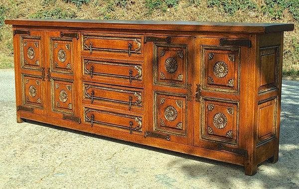 Antique four-door, four-drawer credenza