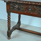 Antique carved edge lentil leg accent table with drawer, walnut