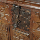 Antique carved Basque arms chest, oak