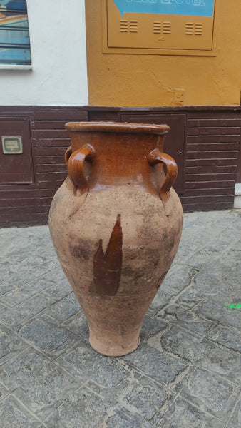 Antique semi-glazed four-handle olive oil jar