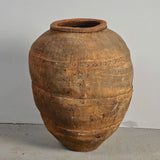 Antique large hand-streaked terracotta olive oil jar without handles