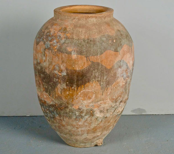 Antque large hand-streaked terracotta olive oil jar without handles