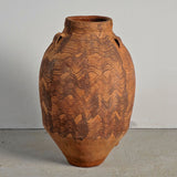 Antique large hand-streaked terracotta olive oil jar with 3 handles