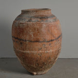 Antique large hand-streaked terracotta olive oil jar without handles