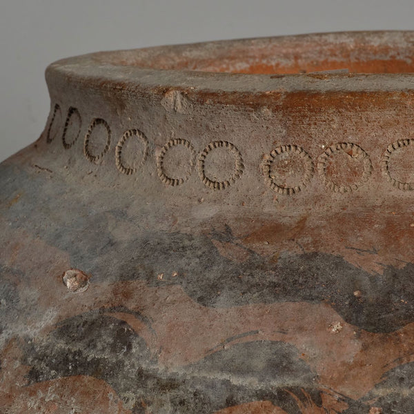 Antique large hand-streaked terracotta olive oil jar without handles