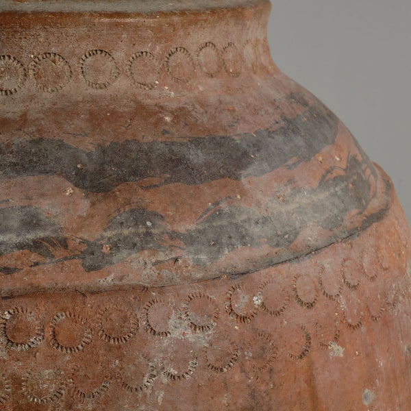 Antique large hand-streaked terracotta olive oil jar without handles