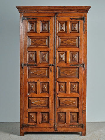 Antique rustic two-door Pyrenees pantry cabinet, pine