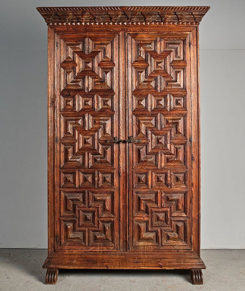 Antique two-door raised panel pantry cabinet, pine