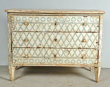Antique painted three-drawer chest with latticework design