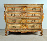 Antique painted four-drawer bombé chest