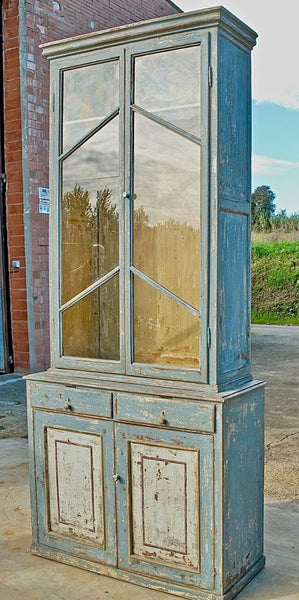 Antique painted four-door library cabinet