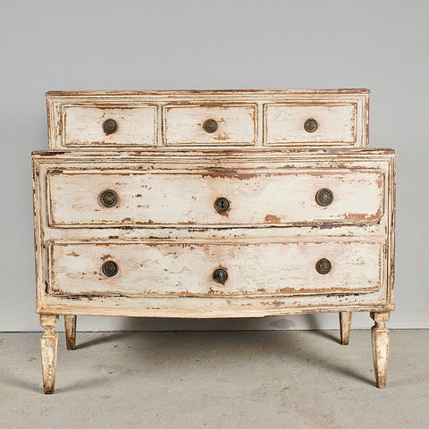 Antique painted three-drawer chest with latticework design