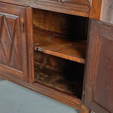 Antique two-door, two-drawer credenza, oak and walnut