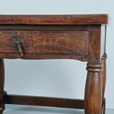 Antique small mast leg accent table with drawer, walnut