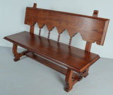 Antique scalloped back lyre leg village bench