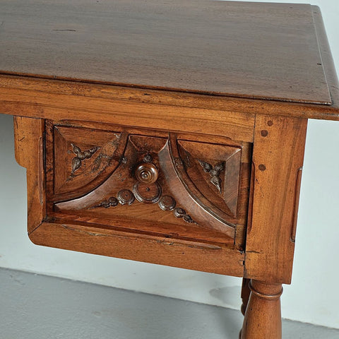 Antique turned leg two drawer writing table, walnut